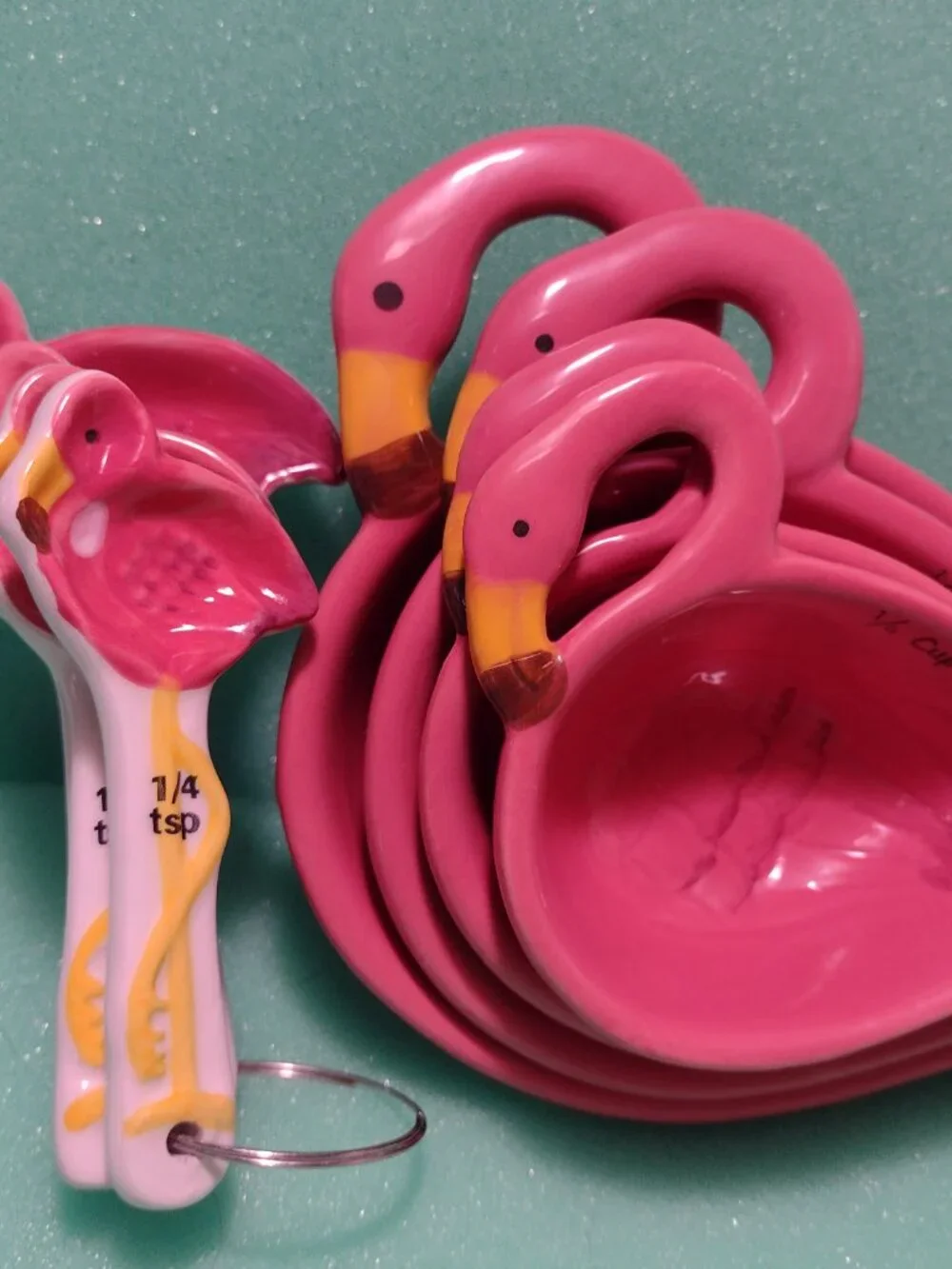 Ceramic Pink Flamingo Nesting Measuring Cups  and Measuring Spoons Set of 4 Each